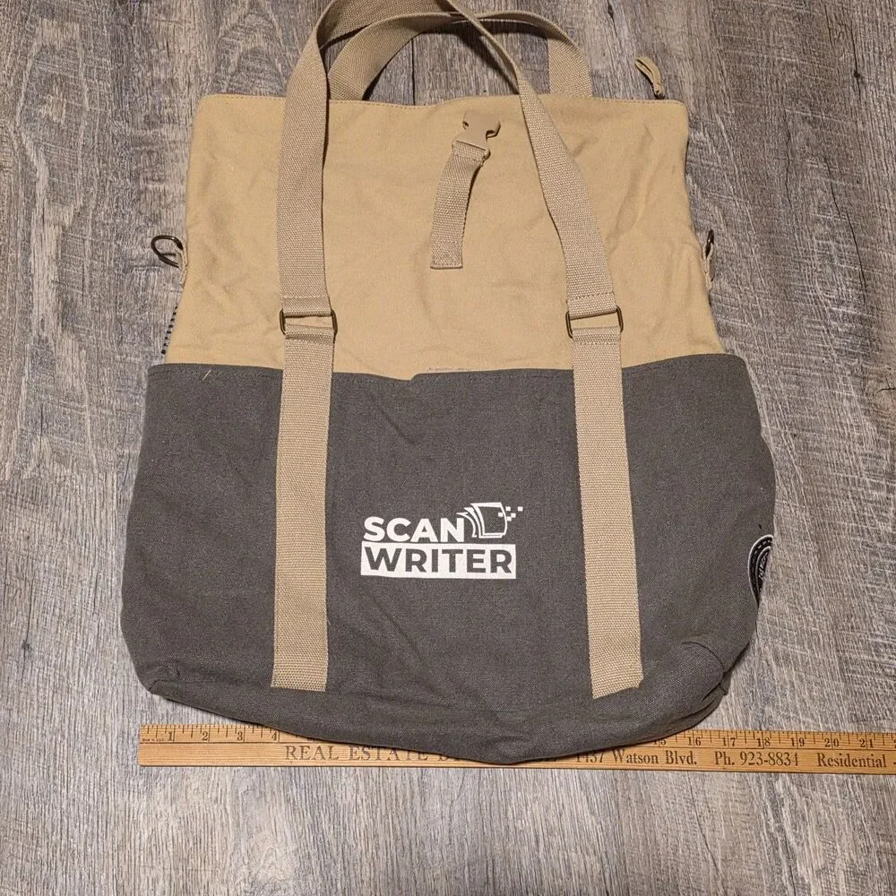 Scan Writer Green Tan Tote Carry Bag Vintage Cotton Field Co Collection 19X6X5